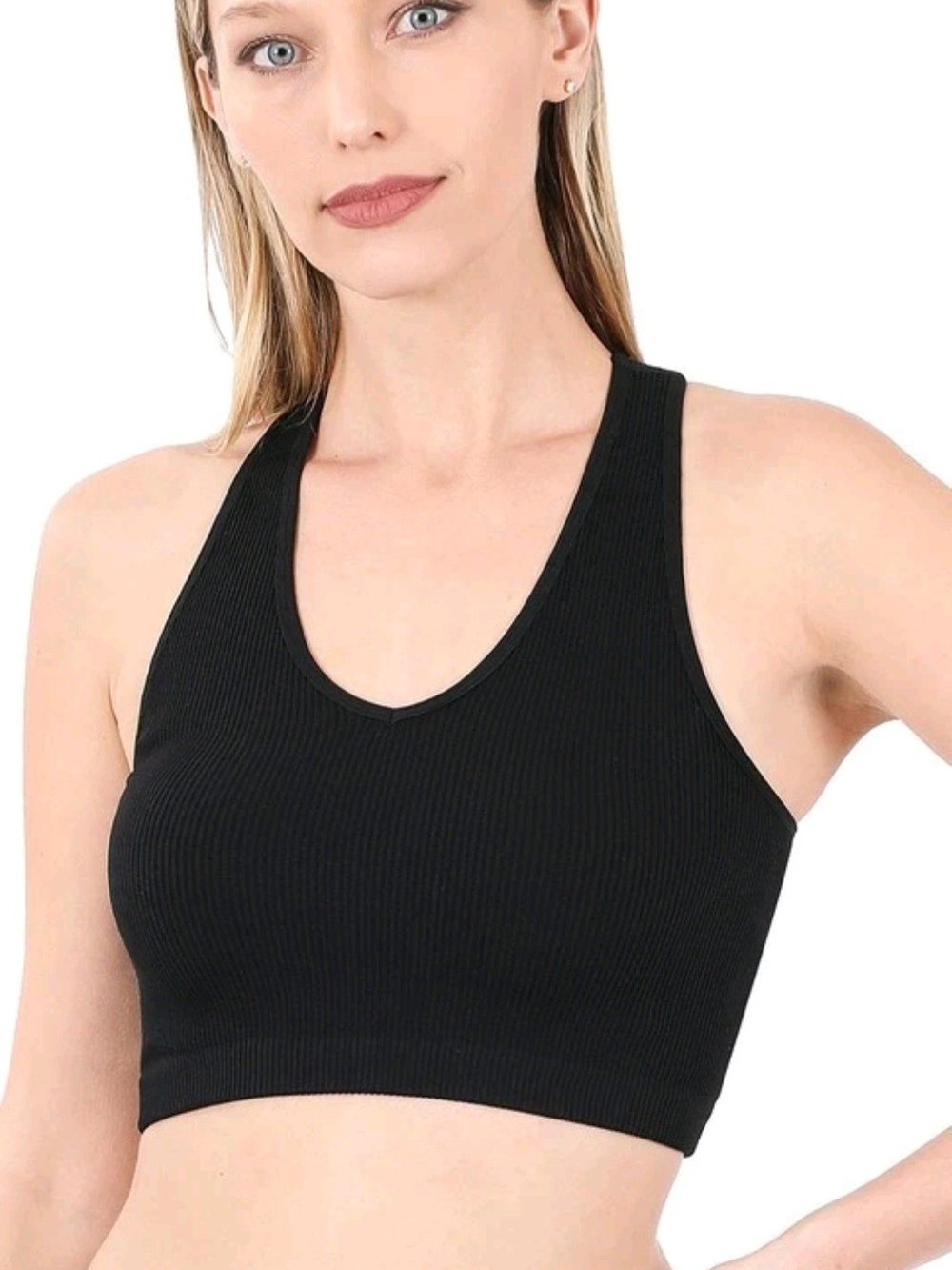 Zenana Ribbed Racerback Tank Crop Top Brami Bralette - S/M